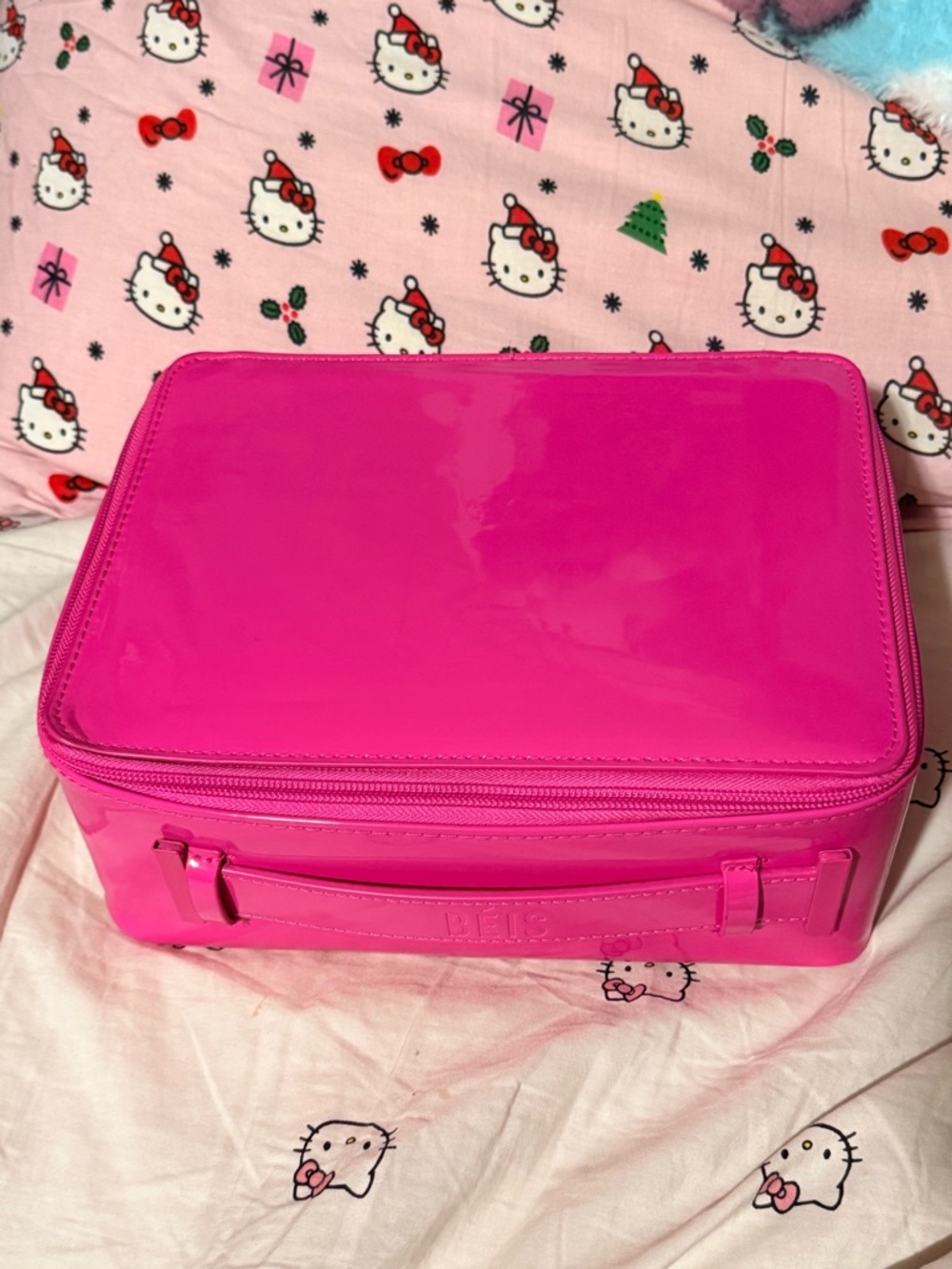 BEIS Bright Hot Barbie Pink Patent Train Case
